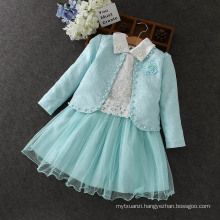 New spring design 2pieces Cardigan coat and dress flower girls party dresses